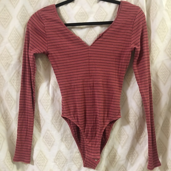 pink bodysuit w/ black stripes (Urban Outfitters) - Picture 3 of 4